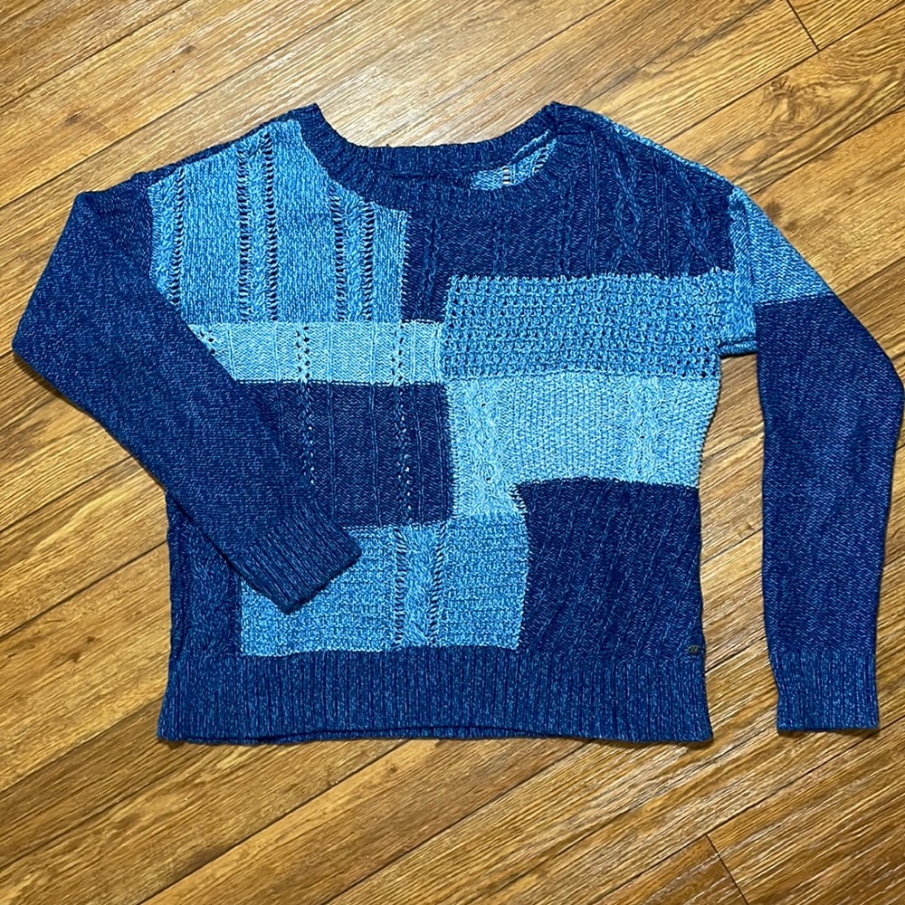 American Eagle Outfitters, size Medium, patchwork blue knit sweater